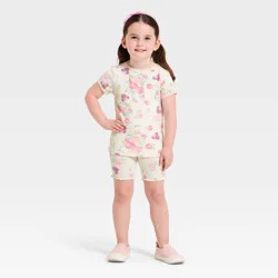 Toddler Girls' 2pc Disney Minnie Mouse Pointelle Ribbed T-Shirt & Shorts Set - Ivory 5T