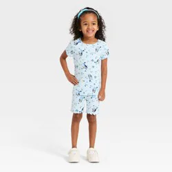 Toddler Girls' 2pc Bluey Pointelle Ribbed T-Shirt & Shorts Set - Blue 2T