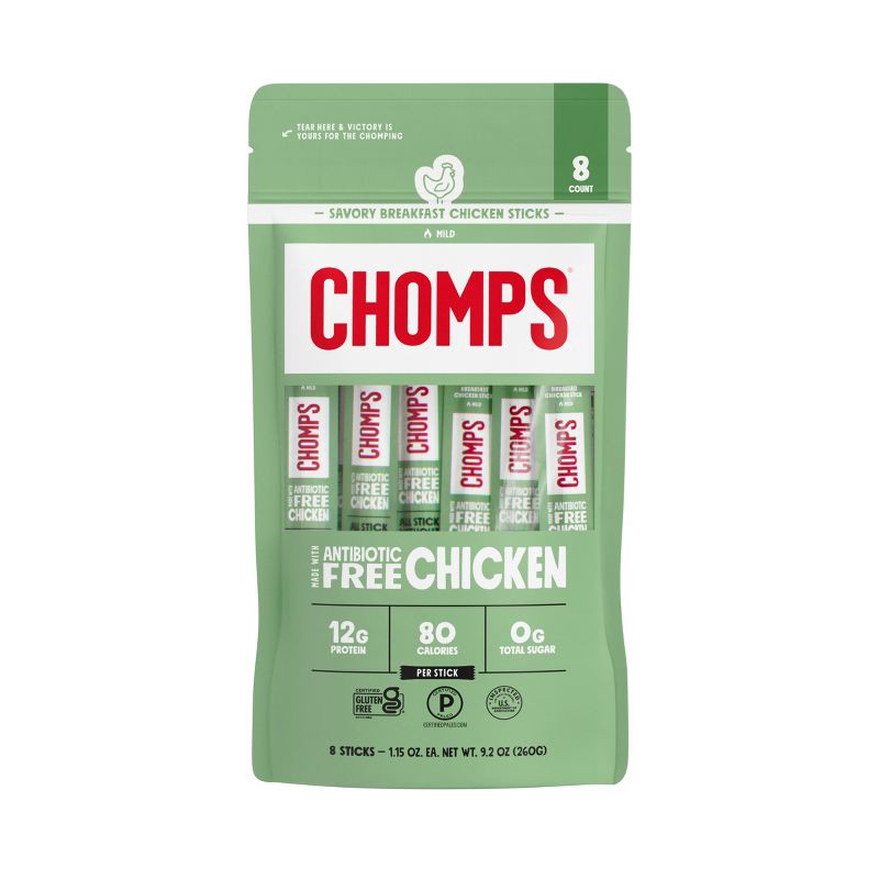 slide 1 of 8, Chomps Snack Sticks Savory Breakfast Sausage Chicken Meat Sticks - 9.2oz/8ct, 9.2 oz, 8 ct