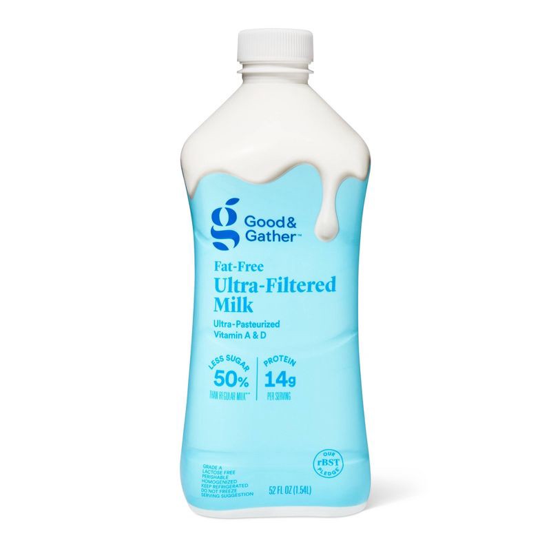 slide 1 of 4, Lactose-Free Fat-Free Ultra-Filtered Milk - 52 fl oz - Good & Gather™, 52 fl oz
