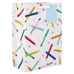 American Greetings Medium Teacher Appreciation Gift Bag with To From Tag, Colorful Pencils 10"x7"