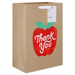 American Greetings Medium Teacher Appreciation Gift Bag with To From Tag, Thank You Red Apple 10"x7"