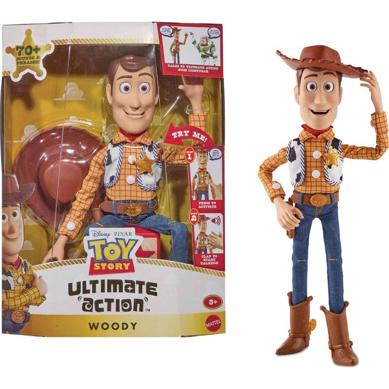 slide 1 of 6, Disney and Pixar Toy Story 5 Ultimate Action Woody Figure, Simple & Animated Mode, 16" Posable, 1 ct