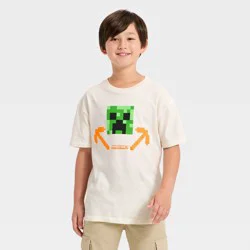 Boys' Minecraft Short Sleeve Camo Creeper Graphic T-Shirt - White S