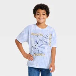 Boys' Pokemon Kanto Starters Washed Short Sleeve Graphic T-Shirt - Blue/White L