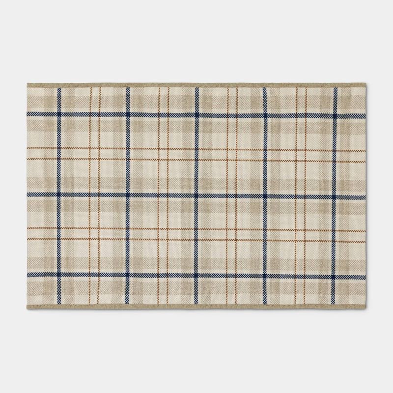 slide 1 of 4, 2'x3' Plaid Dorm Scatter Accent Rug Blue/Ivory/Khaki - Threshold™, 1 ct