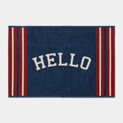2'x3' 'Hello' Border Stripe Dorm Scatter Accent Rug Blue/Red - Room Essentials™