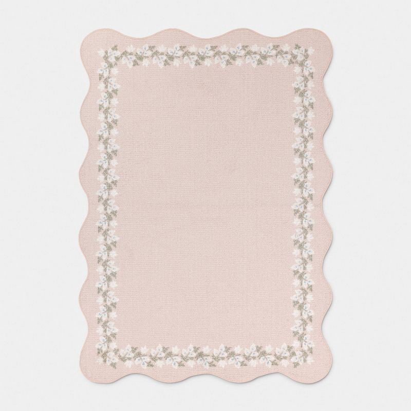 slide 1 of 4, 5'x7' Floral Border with Scallop Edge Dorm Area Rug Pink - Threshold™, 1 ct