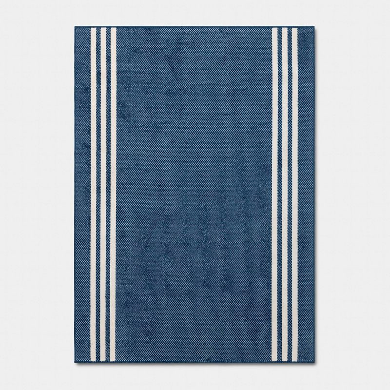 slide 1 of 4, 5'x7' Blue with Ivory Side Stripes Dorm Area Rug - Threshold™, 1 ct