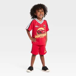 Toddler Boys' 2pc Disney Cars Lightning McQueen Jersey Shirt & Shorts Set - Red 5T