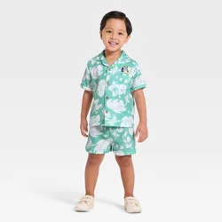 Toddler Boys' 2pc Bluey Gauze Short Sleeve Button-Down Shirt & Shorts Set - Teal Blue 12M
