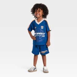 Toddler Boys' 2pc Hot Wheels Jersey Shirt & Shorts Set - Navy Blue 3T
