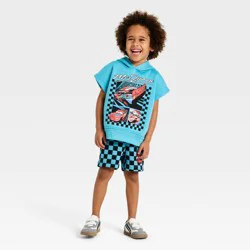 Toddler Boys' 2pc Cars Lightning McQueen Sleeveless Hoodie & Shorts Set - Blue 12M