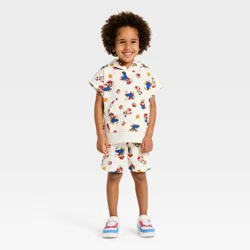 Toddler Boys' 2pc Super Mario Sleeveless Hoodie & Shorts Set - Ivory 2T