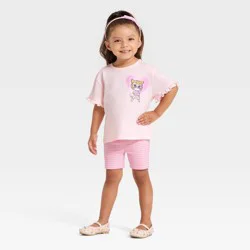 SuperKitties Toddler Girls' 2pc Disney Super Kitties T-Shirt & Biker Shorts Set - Pink 4T
