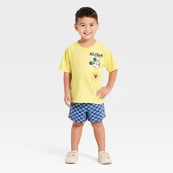 Toddler Boys' 2pc Disney Mickey Mouse Surf T-Shirt & Shorts Set - Yellow 2T