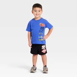 Toddler Boys' 2pc Disney Cars Lightning McQueen T-Shirt & Shorts Set - Blue 3T