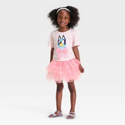 Toddler Girls' 2pc Bluey Bow T-Shirt & Tulle Skirt Set - Pink 5T