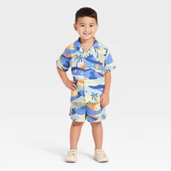 Toddler Boys' 2pc Disney Mickey Mouse Gauze Short Sleeve Button-Down Shirt & Shorts Set - 2T