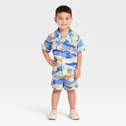Toddler Boys' 2pc Disney Mickey Mouse Gauze Short Sleeve Button-Down Shirt & Shorts Set - 2T