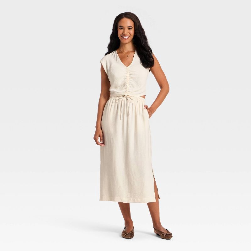 slide 3 of 3, Women's Modern Gauze Drawstring Midi Skirt - A New Day™ Cream XS, 1 ct