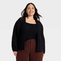 Women's Long Sleeve Tape Yarn Open Cardigan - A New Day™ Black XXL