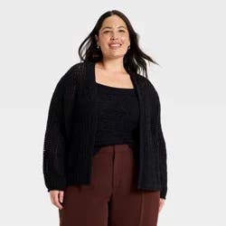 Women's Long Sleeve Tape Yarn Open Cardigan - A New Day™ Black XXL