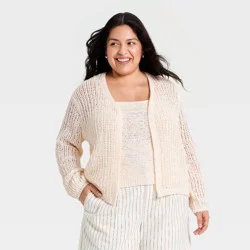 Women's Long Sleeve Tape Yarn Open Cardigan - A New Day™ Cream XXL