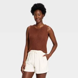 Women's Crewneck Drop Needle Pullover Sweater Tank - A New Day™ Brown S