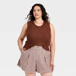 Women's Crewneck Drop Needle Pullover Sweater Tank - A New Day™ Brown XXL
