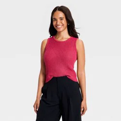 Women's Crewneck Drop Needle Pullover Sweater Tank - A New Day™ Red XS