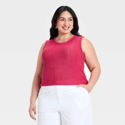 Women's Crewneck Drop Needle Pullover Sweater Tank - A New Day™ Red XXL