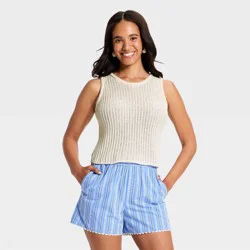 Women's Crewneck Drop Needle Pullover Sweater Tank - A New Day™ Cream L