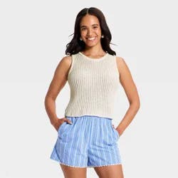 Women's Crewneck Drop Needle Pullover Sweater Tank - A New Day™ Cream XL