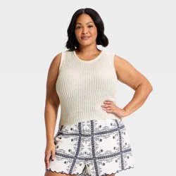 Women's Crewneck Drop Needle Pullover Sweater Tank - A New Day™ Cream XXL
