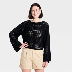 Women's Open Work Oversized Pullover Sweater - A New Day™ Black XS