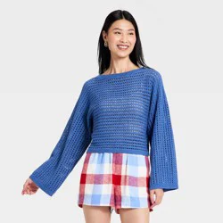 Women's Oversized Stitch Crewneck Pullover Sweater - A New Day™ Blue XL