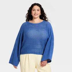 Women's Oversized Stitch Crewneck Pullover Sweater - A New Day™ Blue XXL