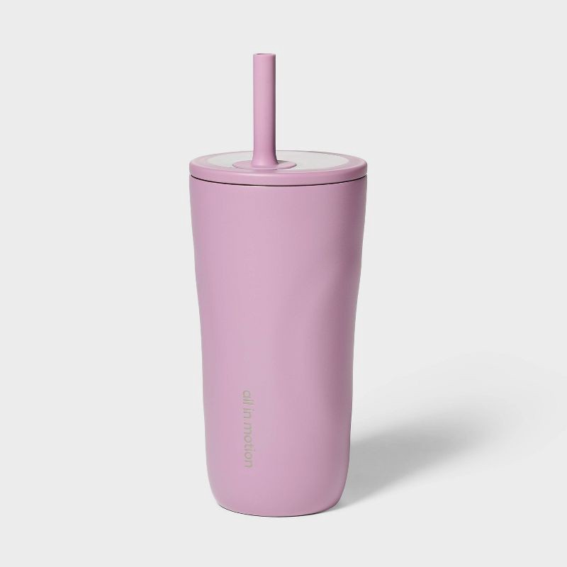 slide 1 of 3, 20 fl oz Stainless Steel Tumbler with Straw Pink - All In Motion™, 20 fl oz