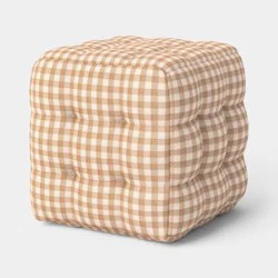 Dorm Tufted Gingham Ottoman Tan - Room Essentials™