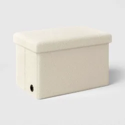 24” Collapsible Double Storage Dorm Ottoman Cream Faux Shearling - Room Essentials™