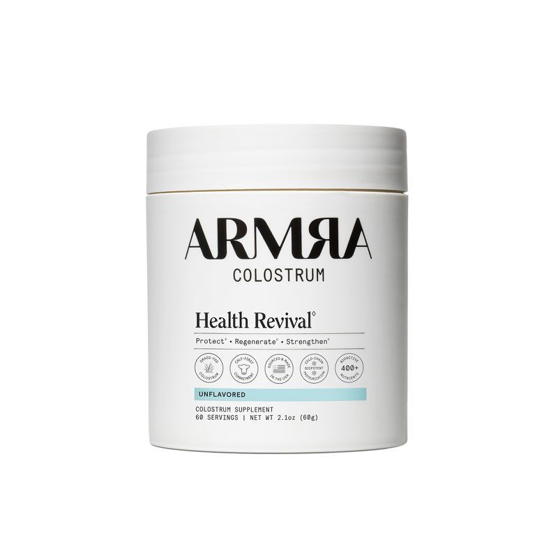 slide 1 of 8, ARMRA Colostrum Powder Jar - 60gms: Dietary Supplements, Non-GMO, Grass Fed, Soy-Free, 1 ct