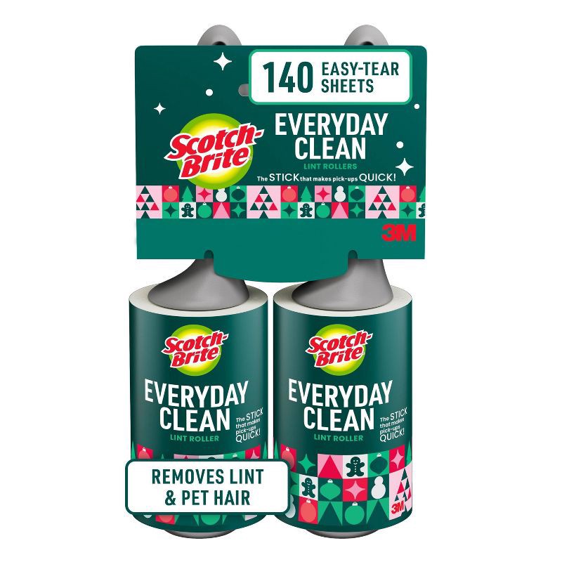 slide 1 of 7, Scotch-Brite Holiday Everyday Clean Lint Rollers 70 Sheets Each - 2ct, 70 sheets, 2 ct