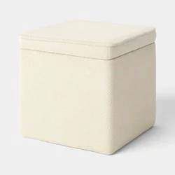 Single Storage Dorm Ottoman Cream Faux Shearling - Room Essentials™