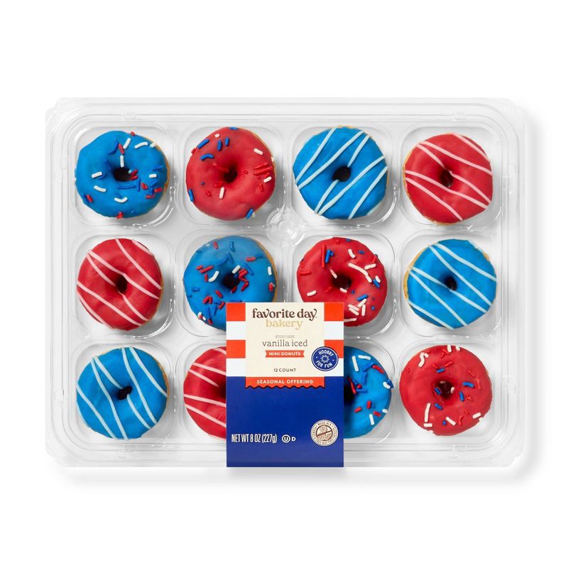 slide 1 of 3, Patriotic Red, White & Blue Iced Mini Donuts - 8oz/12ct - Favorite Day™, 12 ct; 8 oz