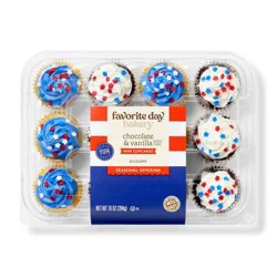 Patriotic Red, White & Blue Variety Mini Cupcakes - 10oz/12ct - Favorite Day™