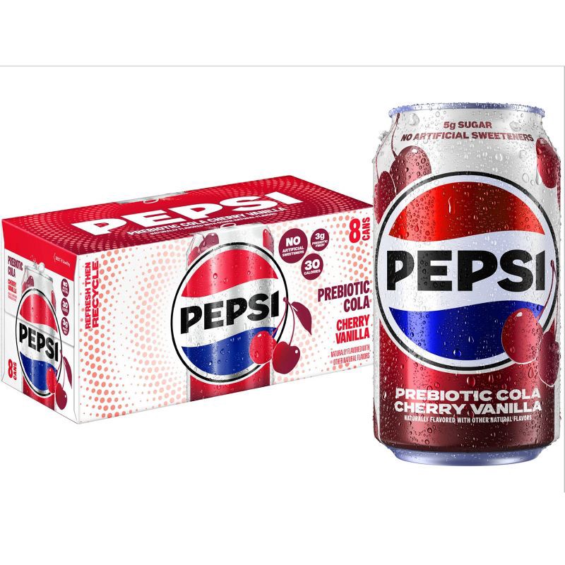 slide 1 of 8, Pepsi Prebiotic Soda Cherry Vanilla - 8pk/12 fl oz Cans, 8 ct; 12 fl oz