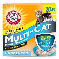 Arm & Hammer Multi-Cat Unscented Clumping Litter - 20lbs: Clay, Cat Litter