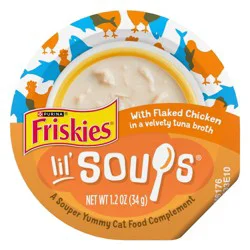 Friskies Natural, Grain Free Wet Cat Food Lickable Cat Treats, Lil' Soups Flaked Chicken - 1.2oz