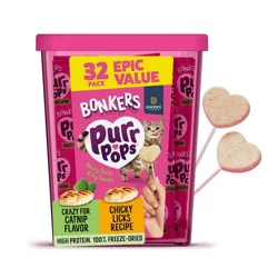 Bonkers Purrpops Freeze-Dried Chicken & Catnip Flavored Lollipop Cat Treats - 32ct